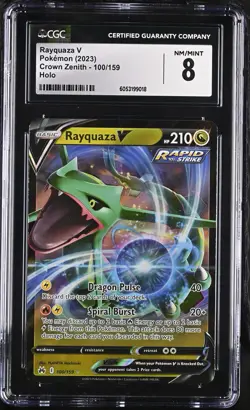 Pokemon 2023 SWSH Crown Zenith Rayquaza v #100/159 Holo CGC 8 - Image 1