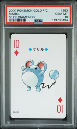 2000 POKEMON GOLD VERSION PLAYING CARDS 10 OF DIAMONDS #183 MARILL PSA 10 - Image 1