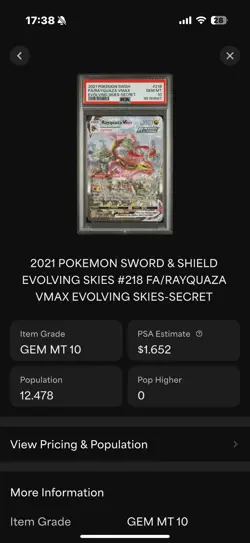Pokemon TCG Rayquaza VMAX Evolving Skies Holo Card 218/203 PSA 10 Graded - Image 3