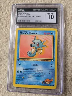 CGC 10 GEM MINT Misty's Horsea Gym Heroes 1st Edition 86/132 Pokemon Card - Image 1