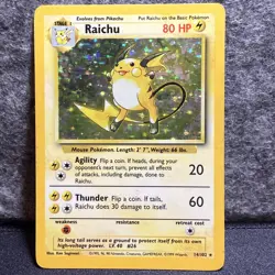 Raichu 14/102 Pokemon Card TCG Base Set Unlimited Holo Rare - Image 1