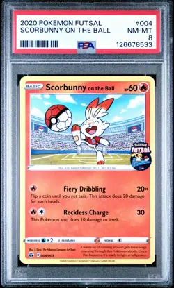 2020 POKEMON FUTSAL #004 SCORBUNNY ON THE BALL PSA 8 - Image 1