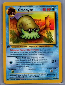 Pokemon Card Omanyte Fossil 52/62 Regular 1st Edition WOTC TCG - Image 1