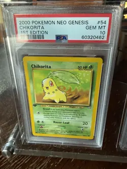 1st Ed PSA 10 Starter Trio Neo Genesis Pokemon Chikorita Cyndaquil Totodile - Image 2