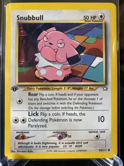 Near Mint 1st Edition WOTC SNUBBULL Pokemon Original 74 Neo Genesis - PSA Ready - Image 1