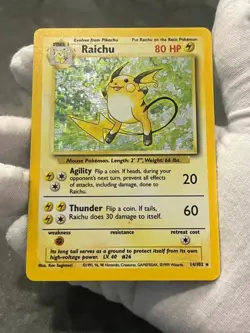 Pokemon TCG Raichu 14/102 Base Set Holo Unlimited Moderately Played Vintage - Image 3