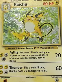 Pokemon TCG Raichu 14/102 Base Set Holo Unlimited Moderately Played Vintage - Image 4