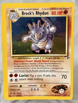 Pokemon TCG Brock's Rhydon Gym Heroes 2/132 Holo Unlimited Rare MP/LP Condition - Image 1