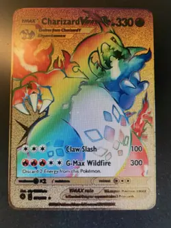 Pokeman Golden Secret Rainbow Rare Charizard Vmax Fan Art Metal Card 74/73 - NEW - Image 2