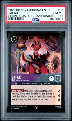 Disney Lorcana Jafar High Sultan Of Lorcana Promo Cards Participant PSA 10 POP 5 - Image 1