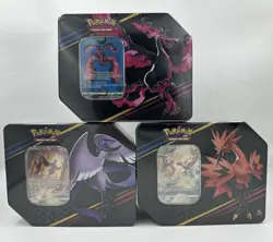 Pokemon TCG Crown Zenith Tin Set of 3 Galarian Moltres Zapdos Articuno In Hand - Image 1