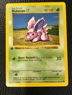 Nidoran Pokemon 1st Edition Base Set 55/102 LP Non-Holo Shadowless Common TCG - Image 1