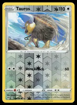 Tauros 134/189 Reverse Holo Pokemon Darkness Ablaze LP - Image 1
