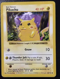 Pokemon Base Set Pikachu 058/102 Shadowless Red Cheeks Vintage DMG Creased - Image 1