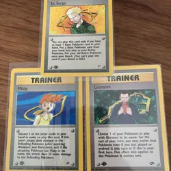 1st edition trainer Pokemon card bundle- Giovanni, Misty & Lt. Surge - Image 1