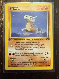 Cubone 50/64 1st Edition Jungle Common Pokemon Card LP Bill - Image 1