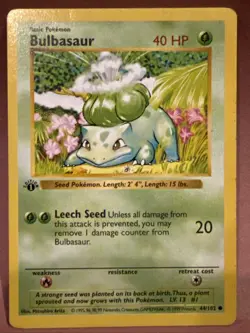Pokemon TCG Bulbasaur 044/102 Base Set, Shadowless 1st Edition - Image 1