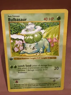 Pokemon TCG Bulbasaur 044/102 Base Set, Shadowless 1st Edition - Image 2