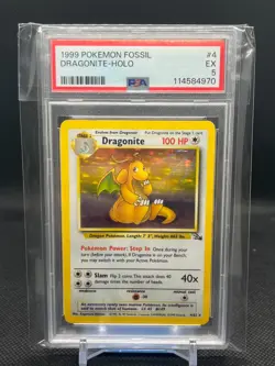 1999 POKEMON FOSSIL #4 DRAGONITE-HOLO PSA 5 - Image 1