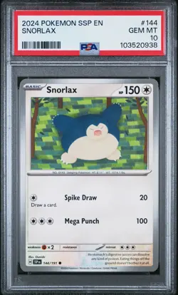 2024 POKEMON SSP EN #144 SNORLAX PSA 10 SURGING SPARKS POP 15 - Image 2