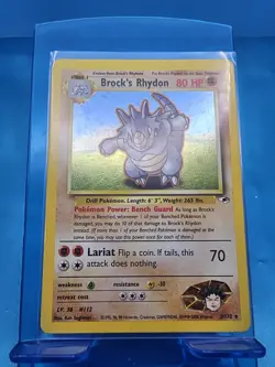Brock's Rhydon 2/132 LP Holo Gym Heroes Unlimited Rare Pokemon TCG Card - Image 1