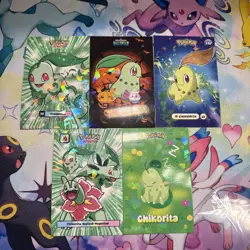5 Cracked Ice & Star Holos Chikorita & Meganium Card Multiple database Sets - Image 1