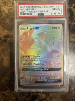2018 POKEMON SUN & MOON LOST THUNDER SECRET #227 FULL ART/LUGIA GX PSA 10 - Image 1