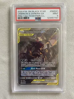 2020 POKEMON SM BLACK STAR PROMO #SM241 UMBREON & DARKRAI GX PSA 9 - Image 1