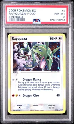 2005 POKEMON EX EMERALD #9 RAYQUAZA-HOLO PSA 8 - Image 1