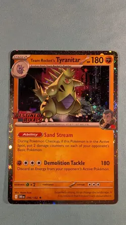 Team Rockets Tyranitar Destined Rivals Stamped Promo Card 096/182 NM Condition - Image 2