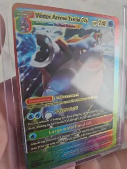 Water Arrow Turtle GX Rainbow Foil Fan Art Textured Collector Pokemon Card - Image 3