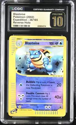 CGC 10 PRISTINE Blastoise 2002 Expedition 36/165 Reverse Holo Pokemon Card - Image 1