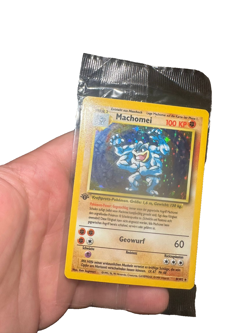 Pokemon Karte Machomei 1. Edition Sealed Base Set Holo Machamp Deutsch DE Top - Image 1