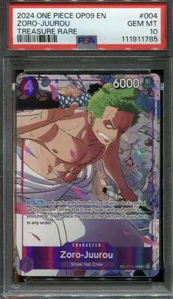 PSA 10, Zoro-Juurou Treasure Rare Card ST18-004 OP-09 Emperors One Piece TR QTY - Image 1