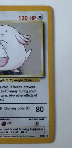 Pokemon Cards: Base Set Rare Holo: Chansey 3/102 TCG 1999 WOTC Vintage - Image 2