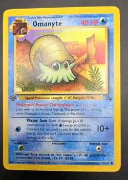 Omanyte 1st Edition 52/62 Fossil Pokemon Card 1999 WOTC - Image 2