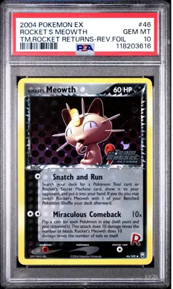 2004 Pokemon Meowth EX Team Rocket Returns Reverse Holo #46 Rev Foil PSA 10 - Image 1