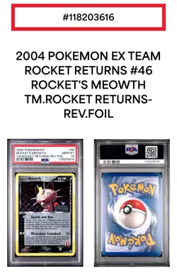 2004 Pokemon Meowth EX Team Rocket Returns Reverse Holo #46 Rev Foil PSA 10 - Image 3