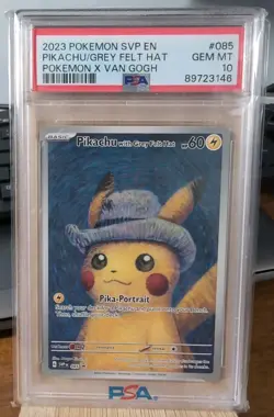 Pikachu x Van Gogh Grey Felt Hat - Promo #085 - 2003 Pokemon - PSA10 - GEM MINT - Image 1