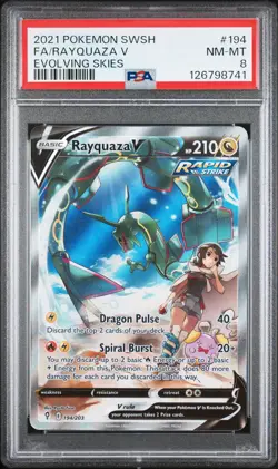 2021 POKEMON SWORD & SHIELD EVOLVING SKIES #194 FULL ART/RAYQUAZA V PSA 8 - Image 1