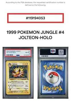 1999 POKEMON JUNGLE #4/64 JOLTEON-HOLO PSA 8, Free Shipping - Image 3