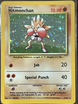 Pokemon TCG Hitmonchan Base Set Holo Unlimited Rare Card 007/102 1999 NM - Image 1