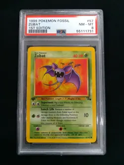 Graded PSA 8 ZUBAT #57 1999 Pokemon Fossil 1ST EDITION NM - MT - Image 1