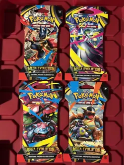 Pokemon Mega Evolution Sleeved Booster Pack Full Art Set Sealed 4 Packs - Image 1