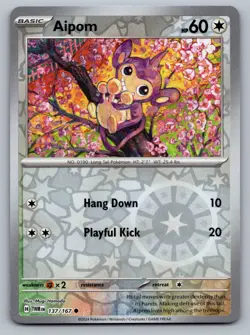 Pokemon TCG SV06: Twilight Masquerade Aipom 137/167 Reverse Holo - Image 1