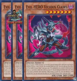 Yugioh! 3x Evil HERO Vicious Claws ALIN-EN005 Common 1st Ed NM - Image 1