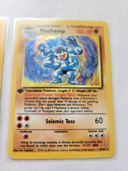 1999 Base Set Machamp 1st Ed Holo #8 Pokemon Card w Machoke + Machop Evolution - Image 3
