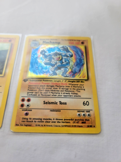 1999 Base Set Machamp 1st Ed Holo #8 Pokemon Card w Machoke + Machop Evolution - Image 4