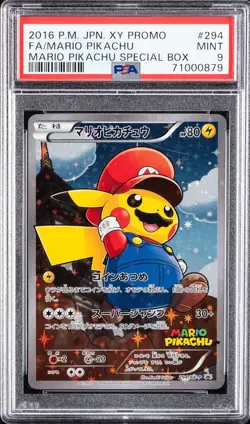 2016 Pokemon Mario Pikachu Poncho Full Art Japanese XY Promo #294 PSA 9 MINT - Image 1