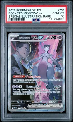 2025 POKEMON DRI SPECIAL ILLUSTRATION RARE #231 TEAM ROCKET'S MEWTWO EX PSA 10 - Image 1